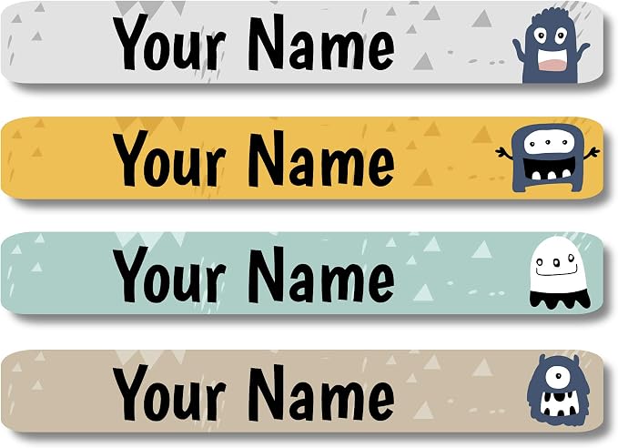 Lovable Labels Personalized Labels for Kids (120 Labels) - Waterproof Dishwasher Safe Peel and Stick Labels are Great for School Supplies Daycare Camp Bottles (Goosebumps)