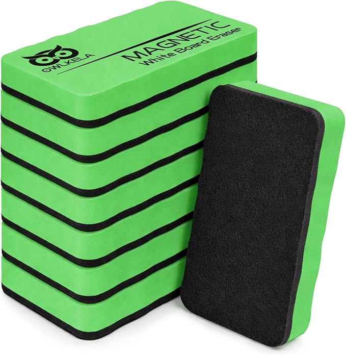 OWLKELA 8Pcs White Board Erasers, Magnetic Dry Erase Eraser Ideal for School, Office, Classroom and Home, Green