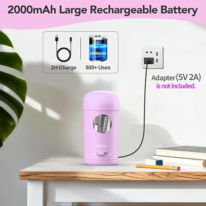 AFMAT Electric Pencil Sharpener, Fully Automatic Pencil Sharpener for 7-8mm Pencils & Colored Pencil, Auto in & Out, Rechargeable Vertical Hands-Free Sharpeners for Classroom/Home/Office PSX7(Purple)