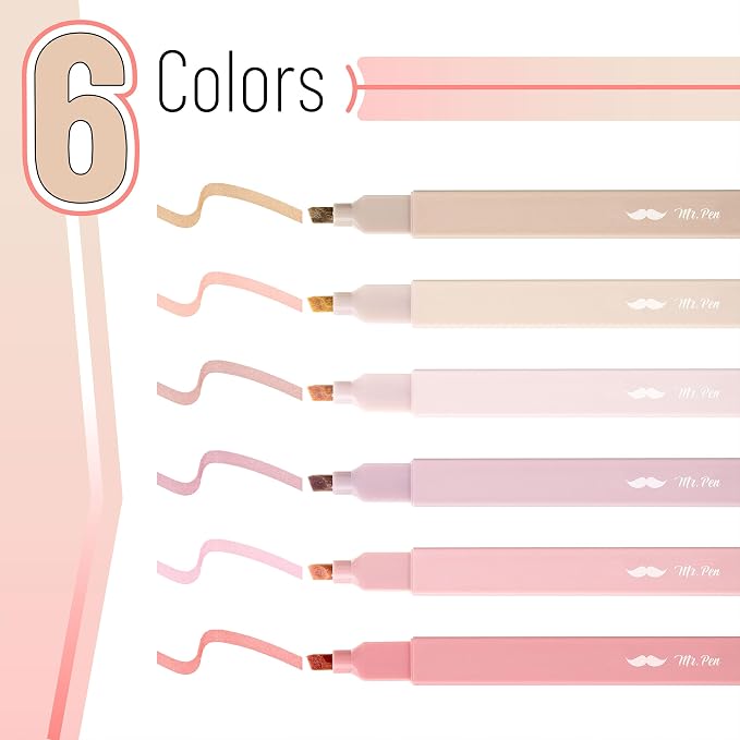 Mr. Pen- Aesthetic Highlighters No Bleed, 6 Pack, Assorted Colors | Chisel Tip, Cute Highlighters Assorted Colors for Journaling, Highlighting, Underlining, Fast Dry, Back to School Supplies