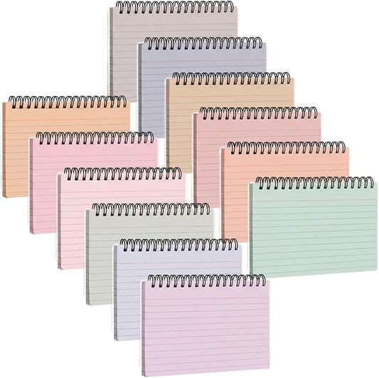 12 Pcs Large Index Cards with Ring Set 4x6 Colored Ruled Notecards with Waterproof Covers Spiral Flashcards for Studying, Learning, College, School, Office, Home Supplies(Dreamy)