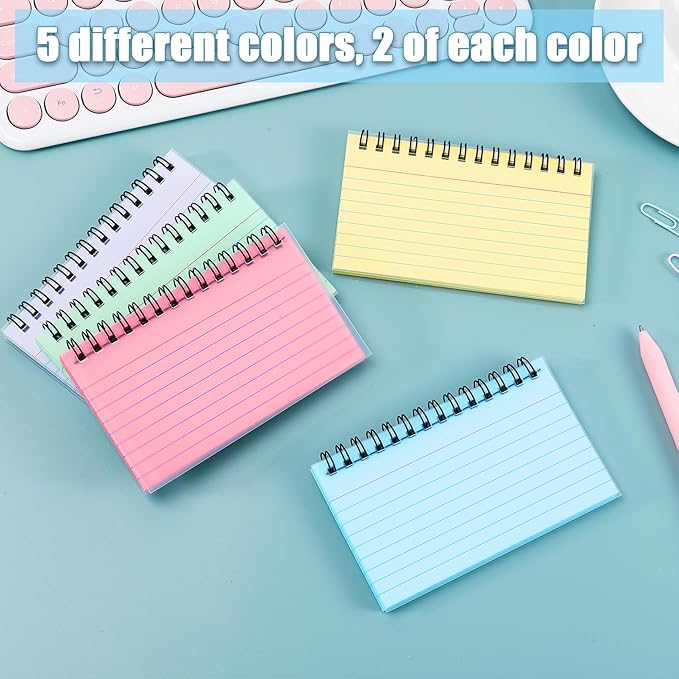 500 Pcs Spiral Index Cards, 3x5 Inch Flash Cards with Ring, Colored Ruled Note Card with Waterproof Covers, Spiral Bound Flashcards for Studying Office, to Do List (5 Colors)