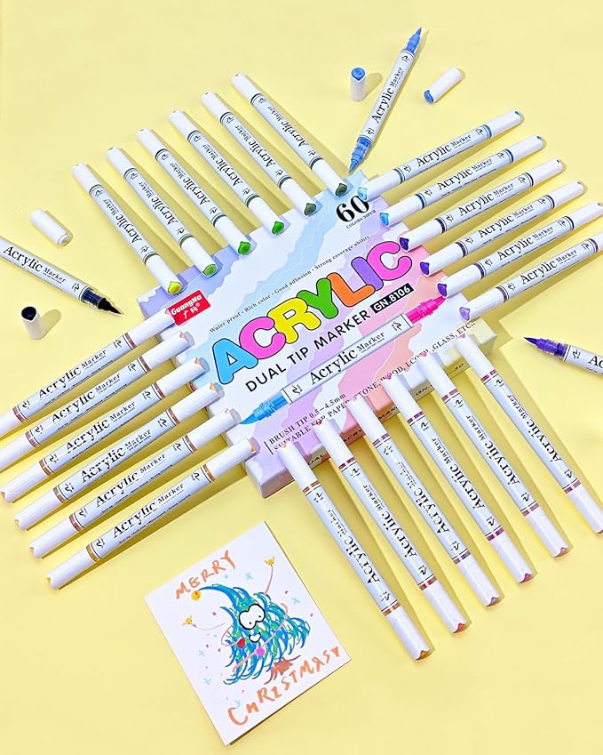 168 Colors Dual Tip Acrylic Paint Markers, 84 Pcs 2 Colors in 1 with Soft Brush Tips & Double Ink Capacity, Paint Markers for Rocks, Canvas, Wood, Fabric, Glass, Plastic, Quick-Drying, Waterproof
