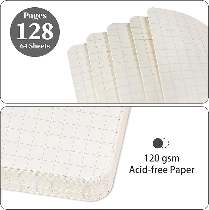 Graph Grid Paper Notebook/Journal - Classic Journal/Notebook with Ribbon Divider, Hardcover with Thick Paper, 5.3" x 8.26", Banded + Pen Holder +Inner Pocket - White