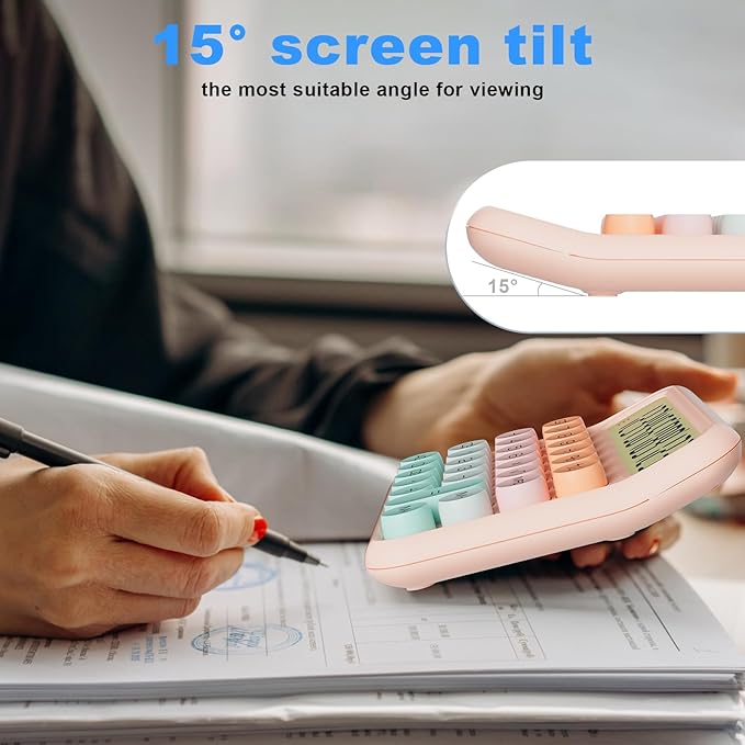 DECKLIT Battery Desk Calculator - 12 Digit Extra Large 5-Inch LCD Display, Big Buttons Easy to Press, 15Tilt Screen for Kids (Green&Pink)