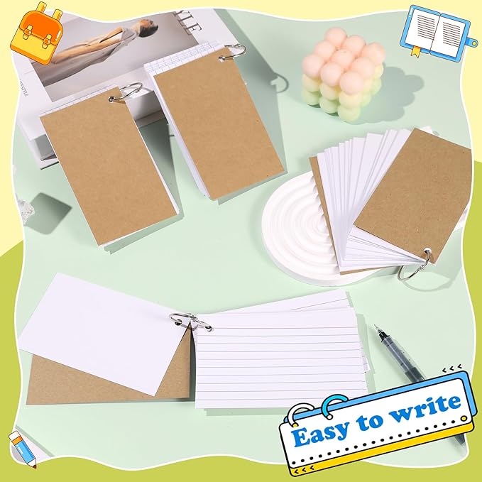 White Index Cards 3x5 Inch Flash Cards with Ring Lined Flashcards Heavyweight Note Cards for Studying School Supplies College, 200 Count