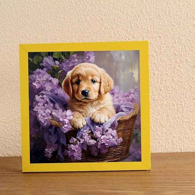 5DDIYART Dog Flowers Paint by Numbers for Adults Beginner, Paint by Number Kits on Canvas, Easy Acrylic Painting Home Wall Decor 15.7x15.7 inch