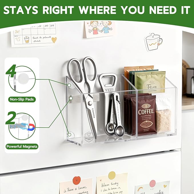 MR.MATE Magnetic Pen Holder, Acrylic Magnetic Dry Erase Marker Holder for Whiteboard, Non-Slip Pencil Cup Holders for Fridge, Magnet Locker Organizer for Office Classroom Desk (Clear)