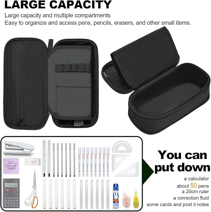 YOKUMA Pencil Case Pencil Pouch for Boys Big Capacity Pen Bag Box, Aesthetic College School Supplies for Student Teen Adults Preppy,Black