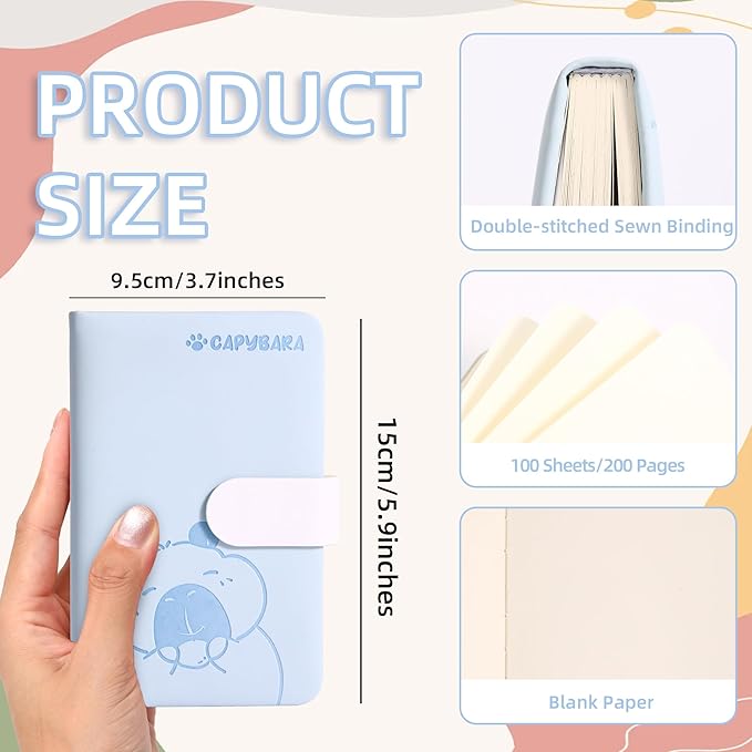 BOBO RABBIT Blank Journal Small Pocket Leather Notebook No Lines for Drawing Plain Sketch Book Cute Cartoon Capybara Unlined Journal for Travel Work School, 200 Pages, 3.7"X5.9"