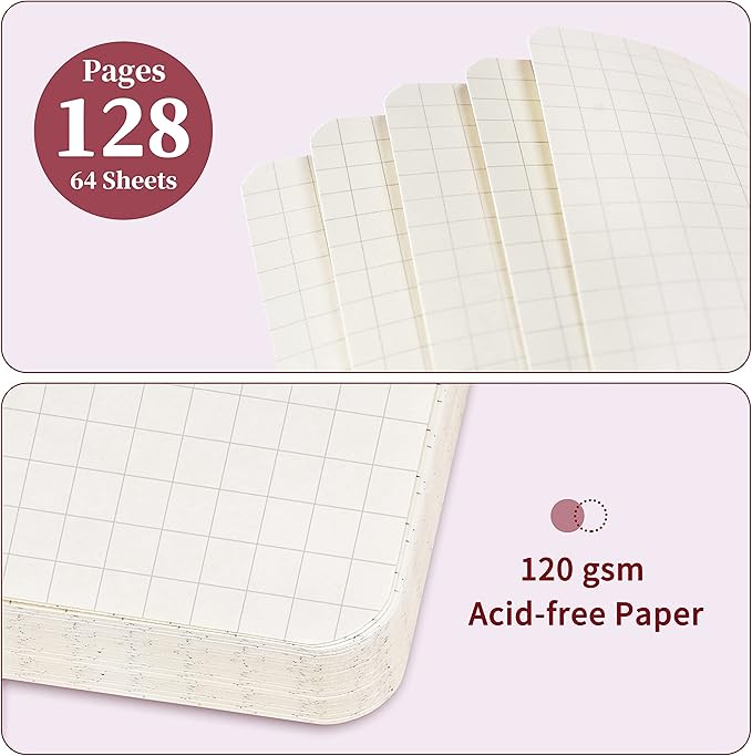 Graph Grid Paper Notebook/Journal - Classic Journal/Notebook with Ribbon Divider, Hardcover with Thick Paper, 5.3" x 8.26", Banded + Pen Holder +Inner Pocket - Burgundy
