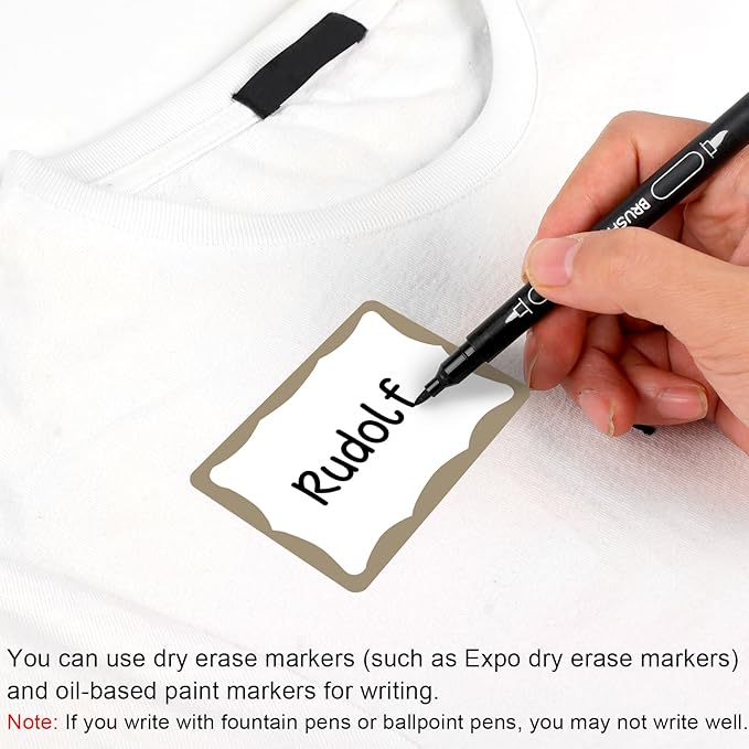 390Pcs Name Tags, 3in x 2in Name Tag Stickers, Name Tags Sticker for School Office Home（White with Brown Border）