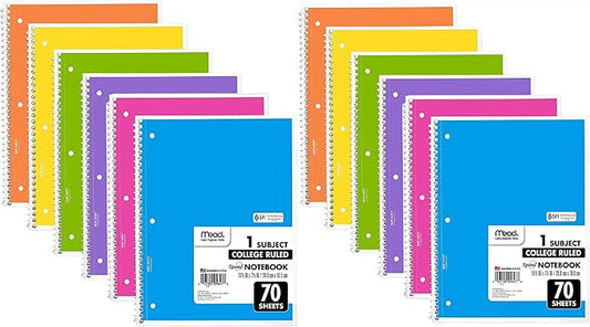 Mead Spiral Notebook, 12 Pack of 1-Subject College Ruled Spiral Bound Notebooks, Pastel Color Cute School Notebooks, 70 Pages