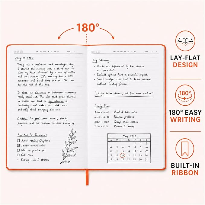 SUIN Hardcover-Journal-Notebooks, A5 Lined Journals Notebook for Writing 200 Pages, 8.2 x 5.5 inch, Classic Ruled Notebooks for Work/Travel/College (Orange- 6 Pack)