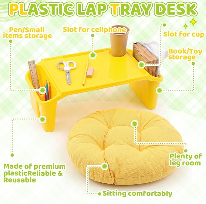 Supervitae 16 Pcs Kids' Lap Desk and Classroom Floor Cushions Set, Including Stackable Lap Tray 19.7 x 14.8 x 7.7'' & Floor Pillow 16'' for Classroom Kindergarten Daycare Nursery (Classic Four Colors)