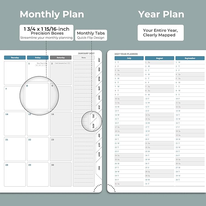 Planner 2026-2027 Daily Weekly and Monthly,11.5"x8.5",18 Months Spiral Bound Calendar Agenda with Self-adhesive Pen Holder,2026 Academic Plan with Vegan Leather Soft Cover,Dusty Blue