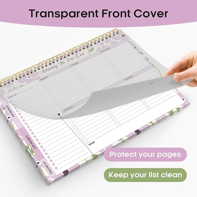 Weekly To Do List Notepad with 52 Undated Sheets（8.5"×11"）- Weekly Desk Planner for Women & Man, Work and Home - Lilac Whisper