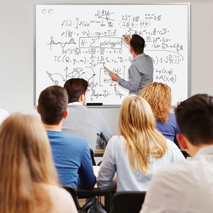 Amazon Basics Large Magnetic Dry Erase Whiteboard, 48" x 72", Aluminum Frame, Silver/White, with Pen Tray for School, Classroom, Office & Home