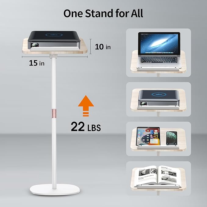 NAMON 2-in-1 Dual-use Floor & Desktop Book Stand, Sturdy Metal & Wood Build, Height Adjustable from 16.5" to 51", Floor Reading Stand for Sheet Music, Cookbooks, Projector (White, 10" x 15" Panel)