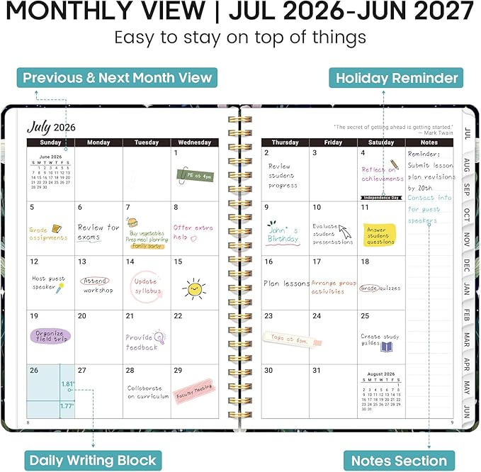 Academic Planner 2026-2027, Weekly and Monthly Calendar Book, July 2026 – June 2027, Hardcover Planner with Tabs, Perfect for Teachers, Students, Women & Men, A4 (8.5" x 11") - StarryGarden