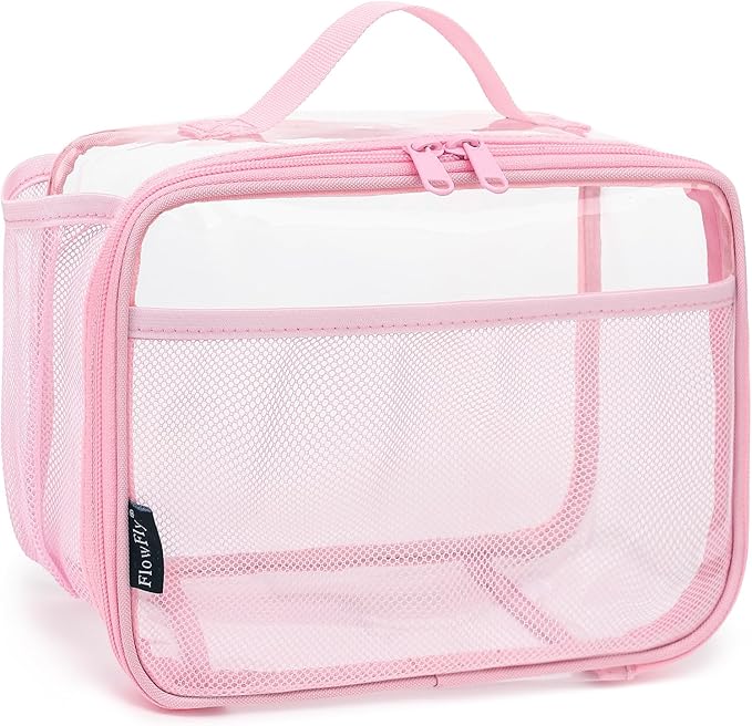 FlowFly Kids Lunch box Insulated Soft Bag Mini Cooler Back to School Thermal Meal Tote Kit for Girls, Boys,ClearPink