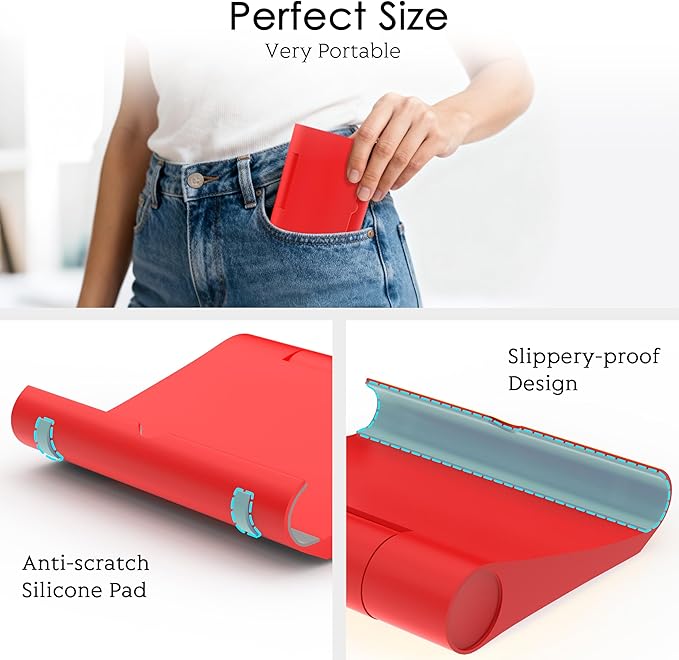 Cell Phone Stand for Desk, Foldable and Adjustable Multi-Angle Holder Dock, Universal Compatibility for Most Phone and Tablet, Portable and Sturdy Design for Office and Home (Red)
