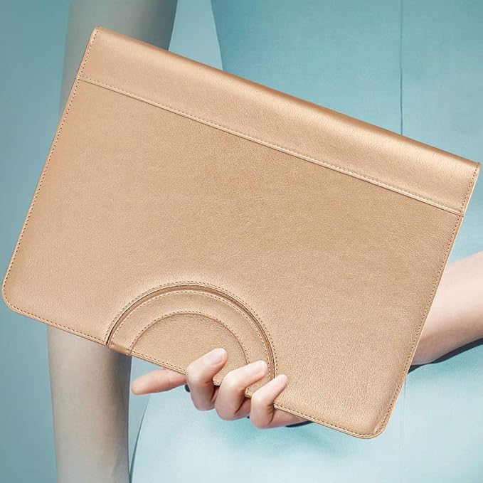 Darolin Vegan Leather Padfolio Portfolio with Handle & Clipboard, Zippered Business Portfolio Organizer for Meetings, Interviews & Travel, Fits A4 & Letter Size, Padfolio for Men Women (Gold)