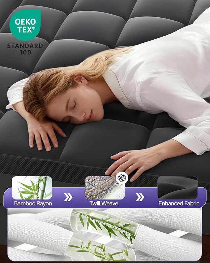 ChiXpace Dual Layer 5 Inch Memory Foam Mattress Topper Full | 3 Inch Pillow Top Mattress Pad Cover and 2 Inch Gel Memory Foam, 7-Zone Egg Crate & 2-in-1 Design(Black)