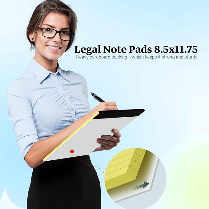 Yellow Legal Pad, 8.5 x 11 College Ruled Notepad, 12 Pack Legal Notepads 8.5 x 11 Writing Pads, 30 Sheets Per Note Pad, Micro Perforated Lined Paper for Work Study Daily Note Taking List