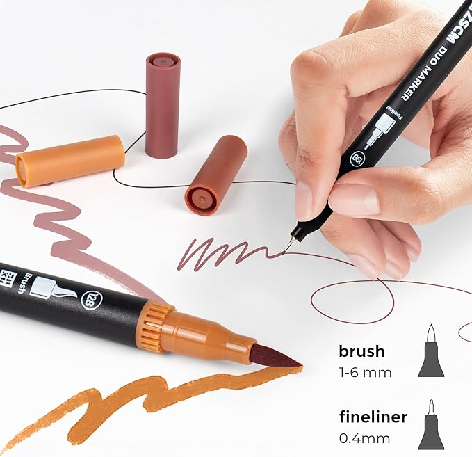 ZSCM Brown Duo Tip Marker Pens, 12 Pack Fine & Brush Markers for Adult Coloring Books No Bleeding, Earth Brown Markers for Wood Texture, Animal Fur, Vintage Effects and Antique Coloring