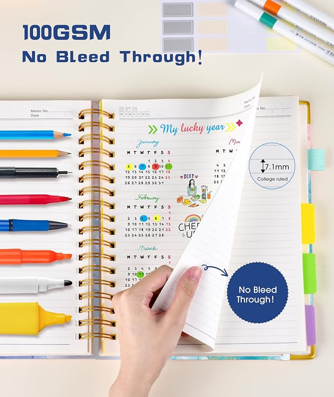 Spiral Notebooks 8.5"x11" for Work with Removable Dividers Tabs,300 Pages 5 Subject Notebook College Ruled,100GMS Notebook journal for School Note taking,Lined Journal for Women,A4 Pink Blue Marble