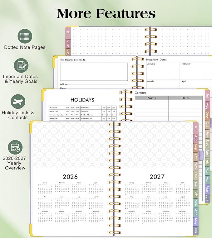 Academic Planner 2026-2027, Hardcover Weekly and Monthly Calendar Planner from July 2026 - June 2027, Daily Agenda Planners with Tabs, College School Organizer for Student Teacher, A5 (6.1" x 8.2"), Purple
