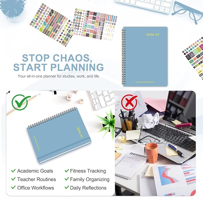 Planner 2026-2027, Weekly and Monthly Academic Year Calendar Planner, July 2026 - June 2027, Daily Agenda Book for Office School Supplies, A5(6.3'' x 8.5'')