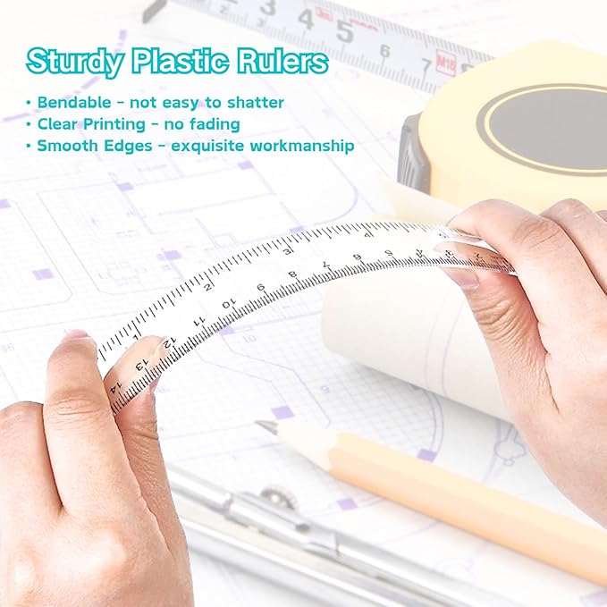 6 Inch Rulers, Colored Clear Rulers, Centimeters and Inches, Plastic Ruler for Kids, School, Home, Office, Pack of 7