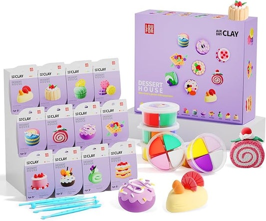 LOUFOR Air Dry Clay Kits - Modeling Clay for Kids, Ultra Light & Soft, Safe & Non-Toxic, DIY Air Dry Clays Kit with Sculpting Tools and Tutorials, Creatible Art Crafts Toys Gifts for Boys Girls