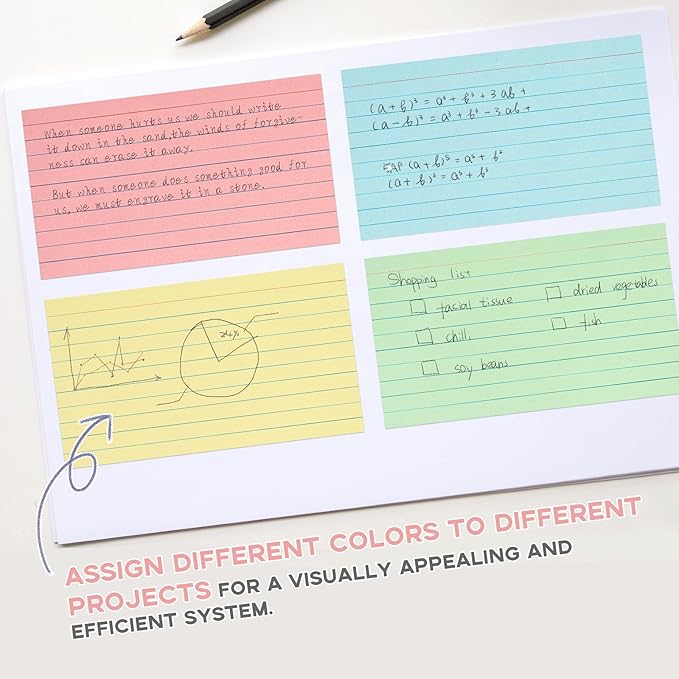 300PCS Colored Index Cards 5x8, Goefun Ruled Flashcards, 4 Color Notecards for Studying, Recipes, Memo Cards, Office Supply, DIY, Presentation