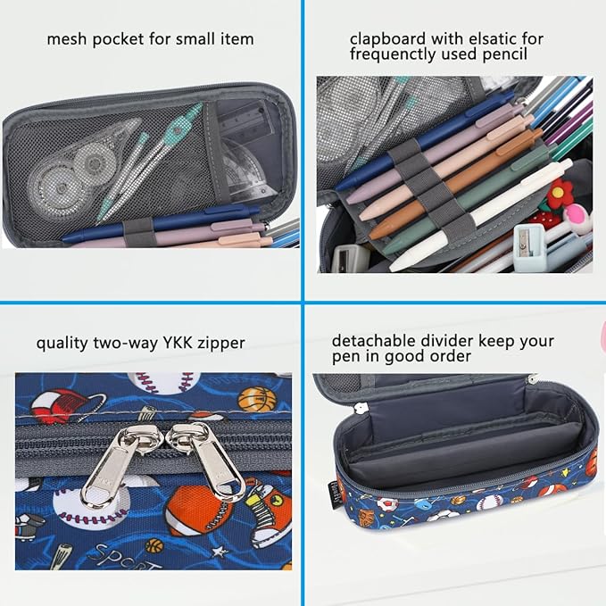 FlowFly Large Capacity Pencil Case for Kids, Boys & Girls – Zippered Multi-Functional Pen Pouch, Soft & Portable Pencil Bag for School, Teens, Students, Football