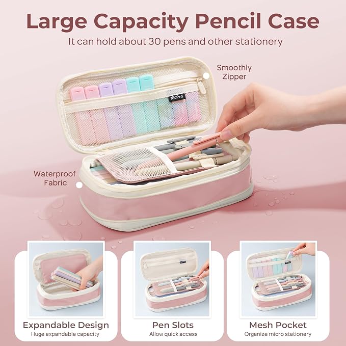 Nicpro 38PCS Aesthetic School Supplies, Pastel Mechanical Pencil Set | 0.5, 0.7, 0.9 & 2.0 mm Pencils with 564PCS Lead Refills, Cute Mechanical Pencils, for Girls Student Stationary - Pink Case
