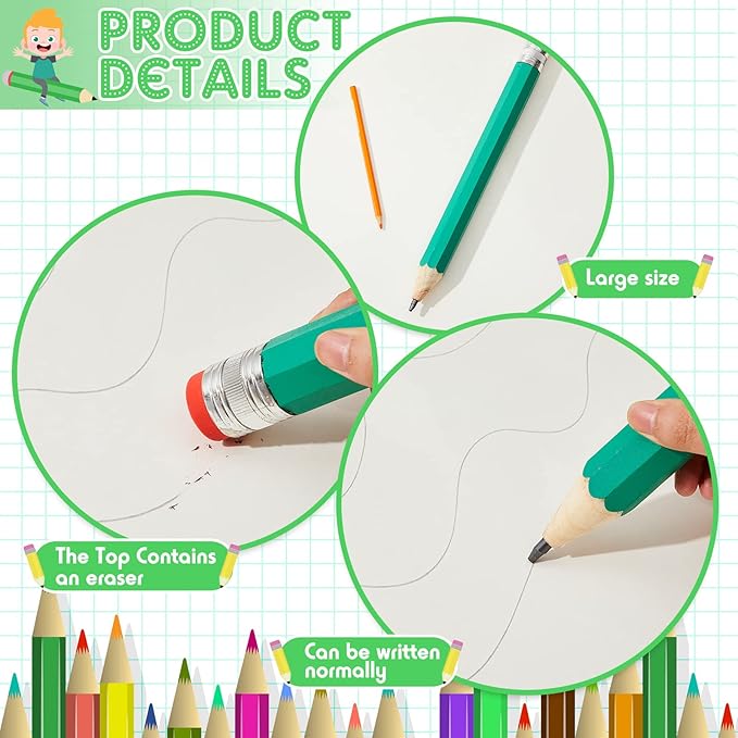 Lewtemi 24 Pcs Wooden Jumbo Pencils 14 Inch Funny Big Large Novelty Pencil Wood Cool Giant Pencil for Kids Home School Office Halloween Christmas Party Prop Gift Decor Toy, 6 Colors