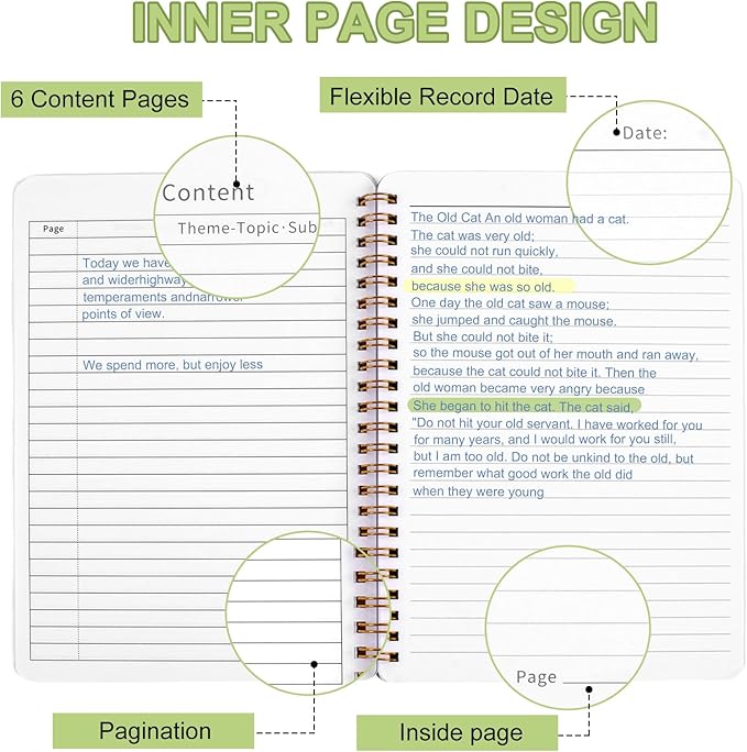 Utron Spiral Notebook For Women & Men, 2PCS Spiral Journal Notebooks, 5.9 x 8.3” College Ruled Notebook For Work Notes, Journal Writing, And Daily Life Entries (Green)