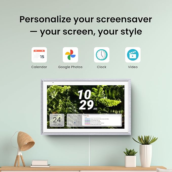 Apolosign 15.6-inch Digital Calendar : Dual Mode Smart Wall Planner, No Subscription, Install Apps, Sync Calendars, Electronic Touchscreen Interactive Display for Family Schedules, Chore Chart - with Stand (Gray Wood)