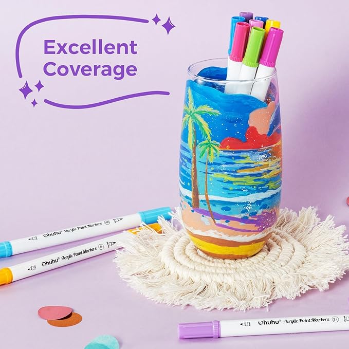 Ohuhu Acrylic Paint Markers Dual Tips: 72 Colors Brush & Dot Paint Pens High Opacity Acrylic Markers Waterproof Lightfast for Rock Painting 3D Prints Egg Wood Glass Ceramic DIY Crafts - Akaka