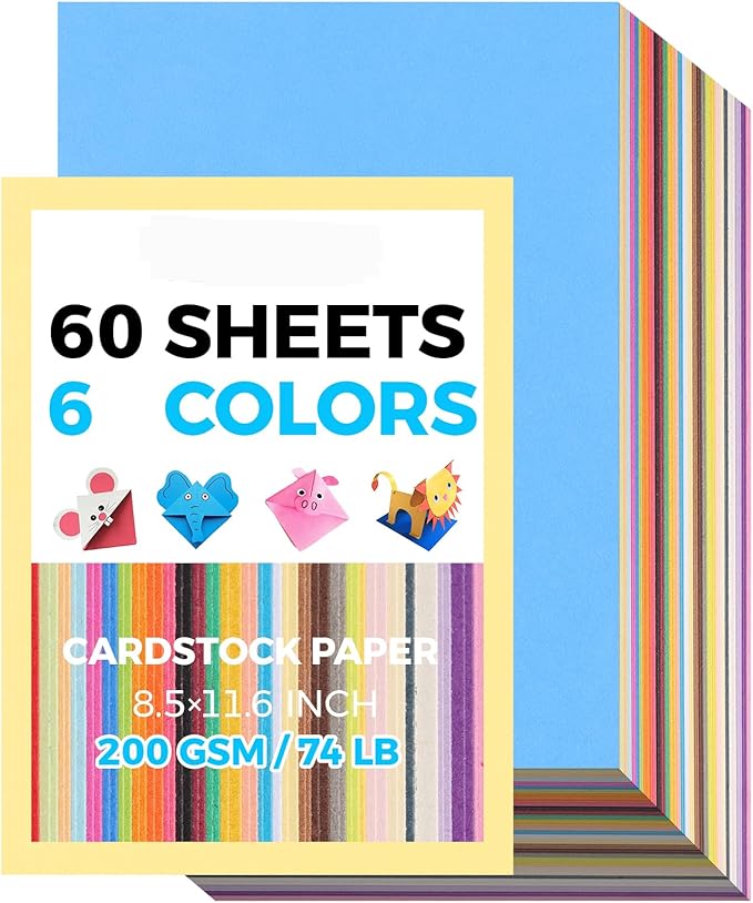 8.5" X 11.6" Colored Cardstock, 200 GSM Card Stock Assorted Colors Construction Paper Printer Paper for Printing, Kids School Supplies, Party Decorations, Card Making, DIY Crafts
