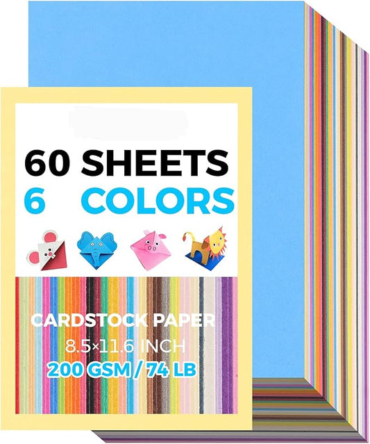 8.5" X 11.6" Colored Cardstock, 200 GSM Card Stock Assorted Colors Construction Paper Printer Paper for Printing, Kids School Supplies, Party Decorations, Card Making, DIY Crafts