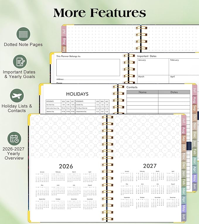 Academic Planner 2026-2027, Hardcover Weekly and Monthly Calendar Planner from July 2026 - June 2027, Daily Agenda Planners with Tabs, College School Organizer for Student Teacher, A4 (8.5" x 11"), Colorful Tree