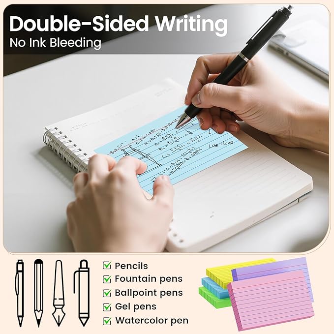Index Cards 3x5 Inch, 250sheets, Flash Cards,Ruled Lined Colored Note Cards Paper For Studying, Schools Supplies, College, Office And Home Organization, Note Taking Supplies