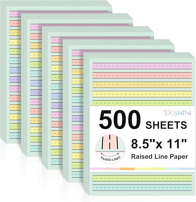 Handwriting Paper 8.5”x11” Colored Primary Writing Paper for Kids with ADHD 0.5” Spacing Multi-Sensory Ruled Handwriting Tablet Dysgraphia Pad for 2nd Grade and Up (500)