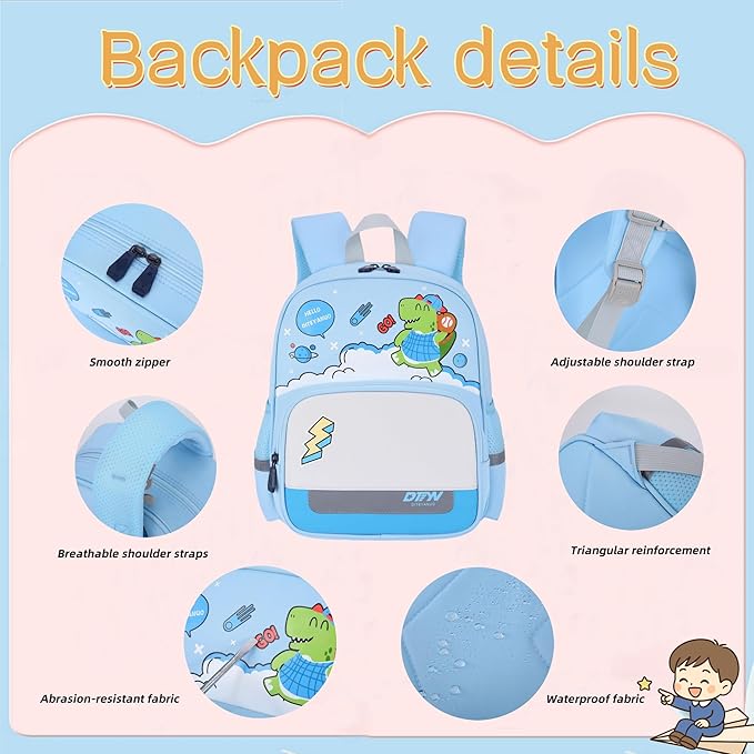 Dinosaur Backpack for Boys Bookbag for Toddler Kids 3-5 Boys School Bags Lightweight Preschool Backpack