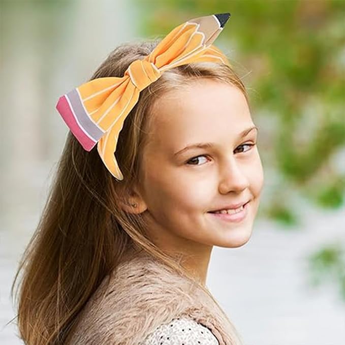 Back to School Headband Yellow Pencil Hair Bands Stripe Pencil Headpiece Cute School Hair Accessories for Women Girls First Day of School Party Supplies