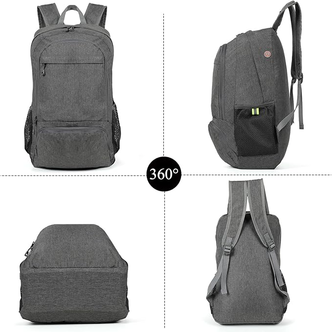 TANTOMI Ultra Lightweight Packable Backpack 25L - Foldable Hiking Daypack for Travel, Compact Pocket Gym Sack & City Commuting Gear - Gray